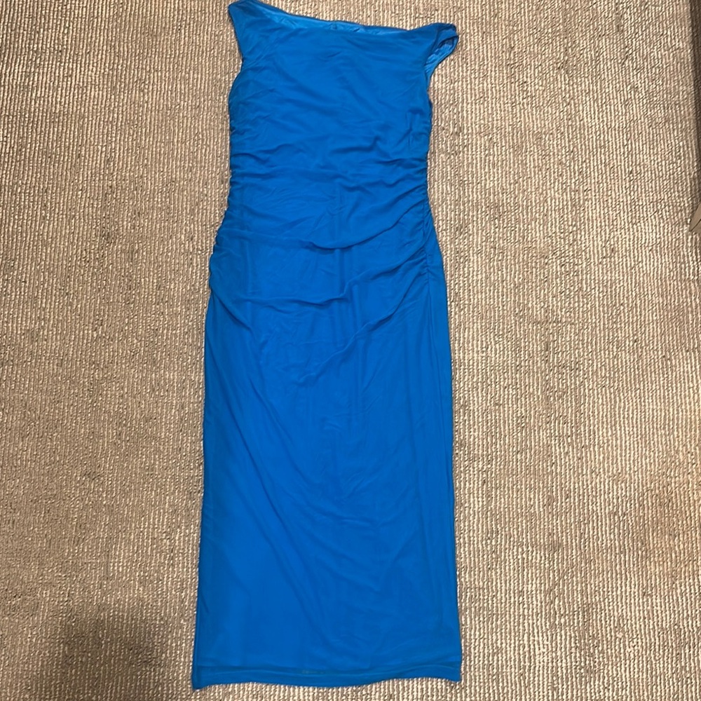 Blue Strapless Bodycon Maxi Dress